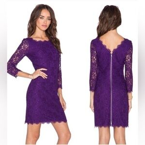 Diane Von Furstenberg DVF Zarita Purple Lace Sheath Dress Women’s Size 10